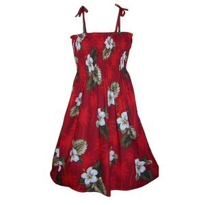 Pacific Legend Red Smocked Floral Cotton Sun Dress 📦